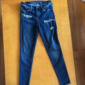 American Eagle Outfitters Distressed Dark Blue Skinny Jeans